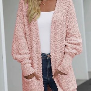 Zenana Popcorn Sweater in Blush with Pockets; L